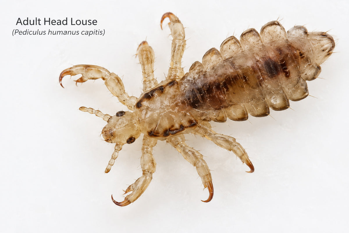 Close-up of an adult head louse (Pediculus humanus capitis)